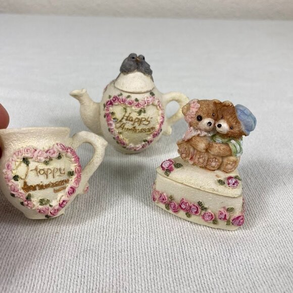 1996 Popular Imports Resin Tea Set Lot • Happy Anniversary Plate & Pieces - Picture 6 of 9